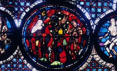 Adam and Eve: The Fall of Man, Stained Glass, Chartres Cathedral, France