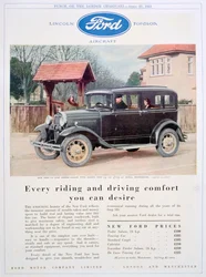 Advert for Ford motor cars, 1931
