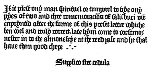Advertisement for a book printed by William Caxton