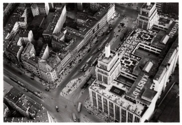Aerial view of Hermannplatz, Berlin Neukoelln, Germany, from a Zeppelin