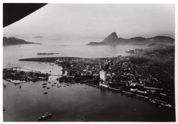 Aerial view of Rio de Janeiro, Brazil, from a Zeppelin, 1930-1933