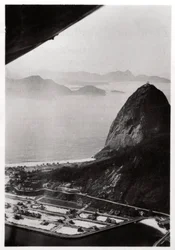 Aerial view of Sugarloaf Mountain, Rio de Janeiro, Brazil, from a Zeppelin, 1930-1933