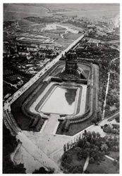 Aerial view of Volkerschlachtdenkmal, Leipzig, Germany, from a Zeppelin, c1931-1933