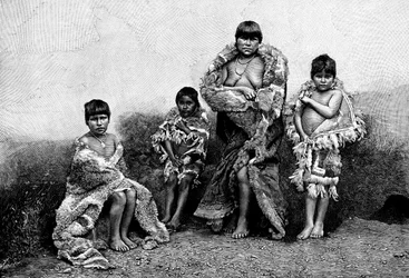 Alakaluf Fuegians, Dressed in Guanaco Skins, Chile