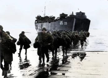 American Troops Disembark onto the Sands of Normandy