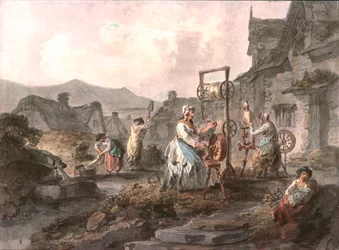 An Outdoor Scene of Women at Work, c1900