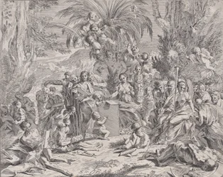 An allegory of painting, who as a child in the centre left draws on a tablet, surrounded by others, 1650-1700