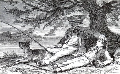 An elderly fisherman with his grandson