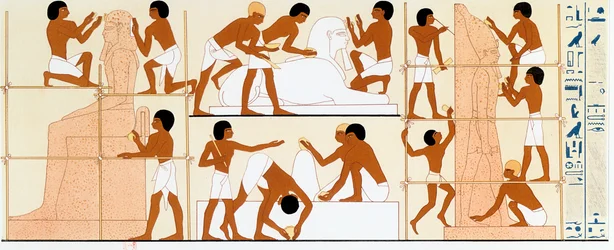 Ancient Egyptian Sculptors Working on Statues