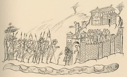 Anglo-Saxon Warriors Approaching a Fort