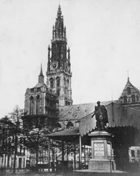 Antwerp Cathedral and Statue of the Artist Peter Paul Rubens, Belgium