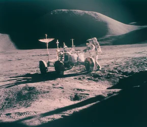 Apollo 15 Astronaut James Irwin with the Lunar Rover