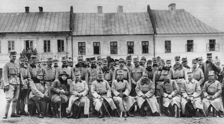 Archdukes Friedrich and Karl of Austria with their officers, World War I, 1915