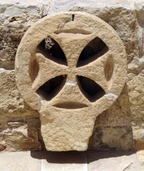 Architectural window detail from a Byzantine church in the Judea and Samaria area, West Bank