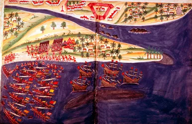 Battle between Muslims and Portuguese at Surat, Gujarat near Bombay, India, c16th century