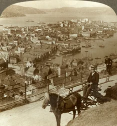 Bergen, West from the Floifjeld, Over the Harbor Right and Puddefjord Distant, Norway