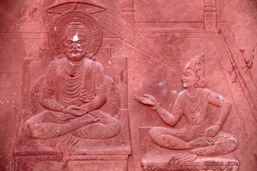 Bhagavad Gita Engraved on a Hindu Temple: Dialogue Between Krishna and Arjuna, Vrindavan, India