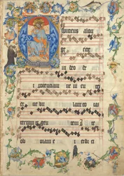 Bifolium with Christ in Majesty in an Initial A, from an Antiphonary, c. 1405