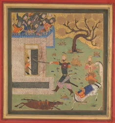 Bizhan Forces Farud to Retreat into his Fort, Folio from a Shahnama Book of Kings