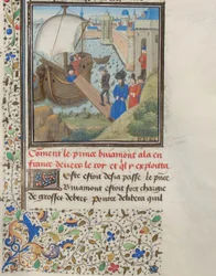 Bohemond I of Antioch traveled back to Apulia. Miniature from the Historia by William of Tyre, 1460s