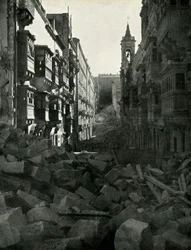 Bomb damage on a Maltese street, World War II