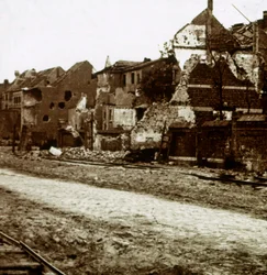 Bombed-out buildings, Nieuwpoort, Flanders, Belgium, c1914-c1918