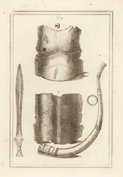 Breastplate and Back-piece of Ancient Roman Cuirass, Roman Lituus, and Ancient Brass Sword