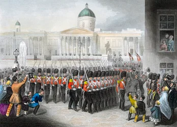 British soldiers leaving for the Crimean War, 1853-1856, c1860