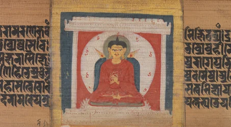 Buddha Enthroned in a Shrine, Leaf from Pancavimsatisahasrika Prajnaparamita, ca. 1090