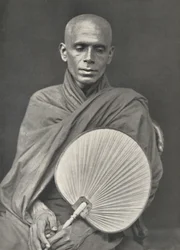 Buddhist Monk of the Burma Sect with Palm Leaf Fan