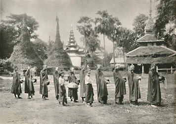 Burmese Phoongyies Collecting Alms