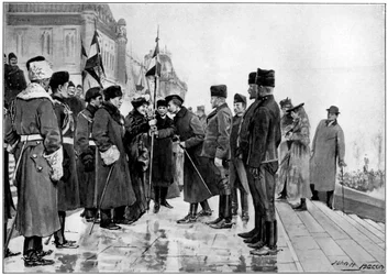 Canadian troops about to leave for the Boer War, 1900