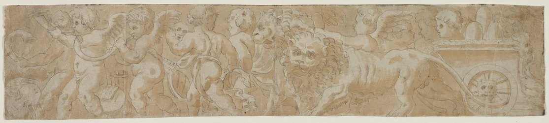 Chariot Drawn by Lions with Amorini (recto) Partial Architectural Study (verso), first half 1500s