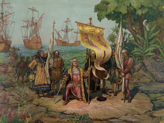 Christopher Columbus (1451 - 1506) claiming the 