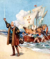 Christopher Columbus landing in America, 1492, c1920