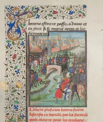 Clash of the Army of the Barons and the Saracens. Miniature from the Historia by William of Tyre, 1460s