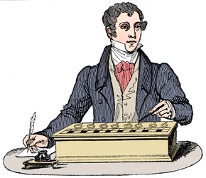 Clerk Using a Pascal Adding Machine