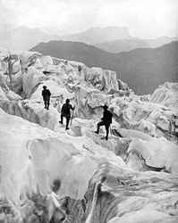 Climbing Through the Bossons Icefall on the Way Up Mont Blanc, Switzerland