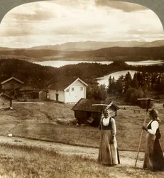 Country Girls in Haying Time - Over Bolkesjo and Folsjo Lakes to Himingen Mountains, Norway