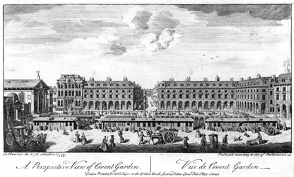 Covent Garden, London, showing stalls in the centre of the square