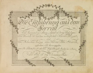 Cover of the First edition of the opera The Abduction from the Seraglio by Mozart, aft.1786