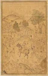 Crowd scene with mounted figure, 16th century