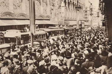 Crowds on Oxford Street during the bank holiday which followed King George VI