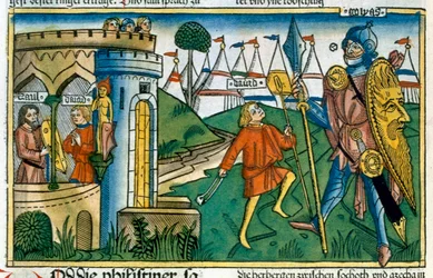 David defeats Goliath and meets Saul