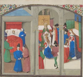 Death of Baldwin IV. Coronation of Guy of Lusignan. Miniature from the Historia by William of Tyre
