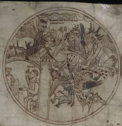 Demons attack Guthlac Manuscript The life of Saint Guthlac, Early 12th century