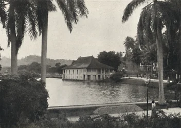 The Lake of Kandy with the Library Building of the Temple of the Sacred Tooth