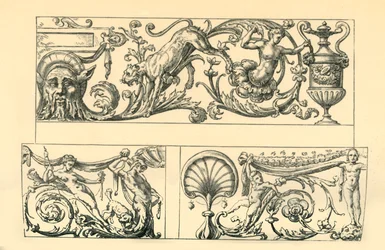 Designs for grotesque friezes, 16th century, 1881