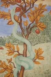 Detail of a fresco showing the Garden of Eden, Puteaux, France