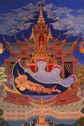 (detail) mural painting in the Uposatha (shrine hall) of Buddhapadipa temple, Wimbledon, United Kingdom